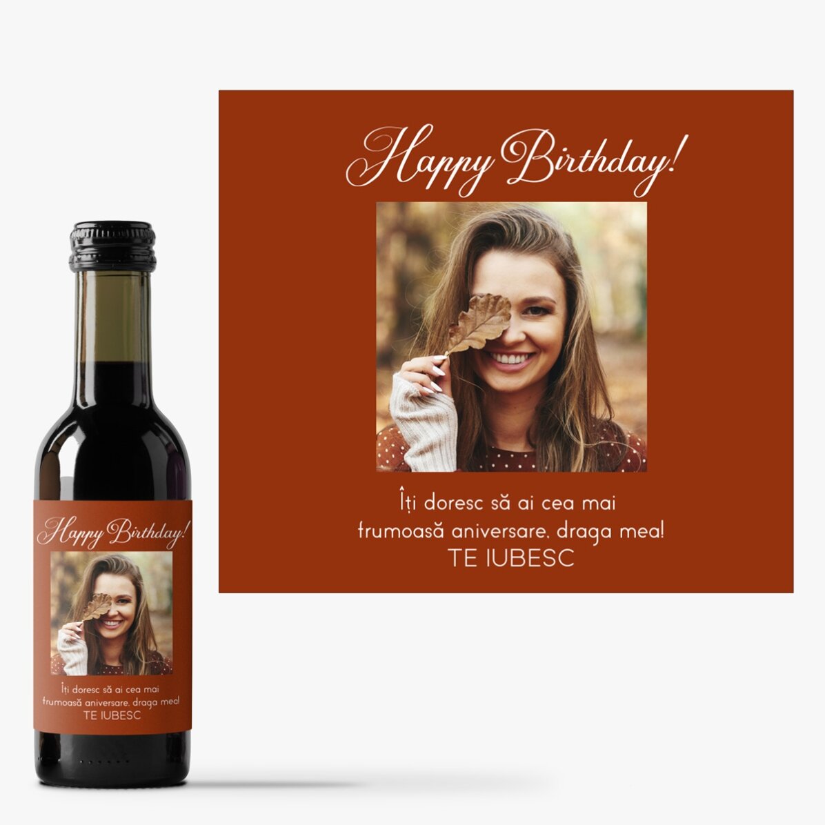 Mini bottiglia di vino personalizzata con una foto e un messaggio per i propri cari