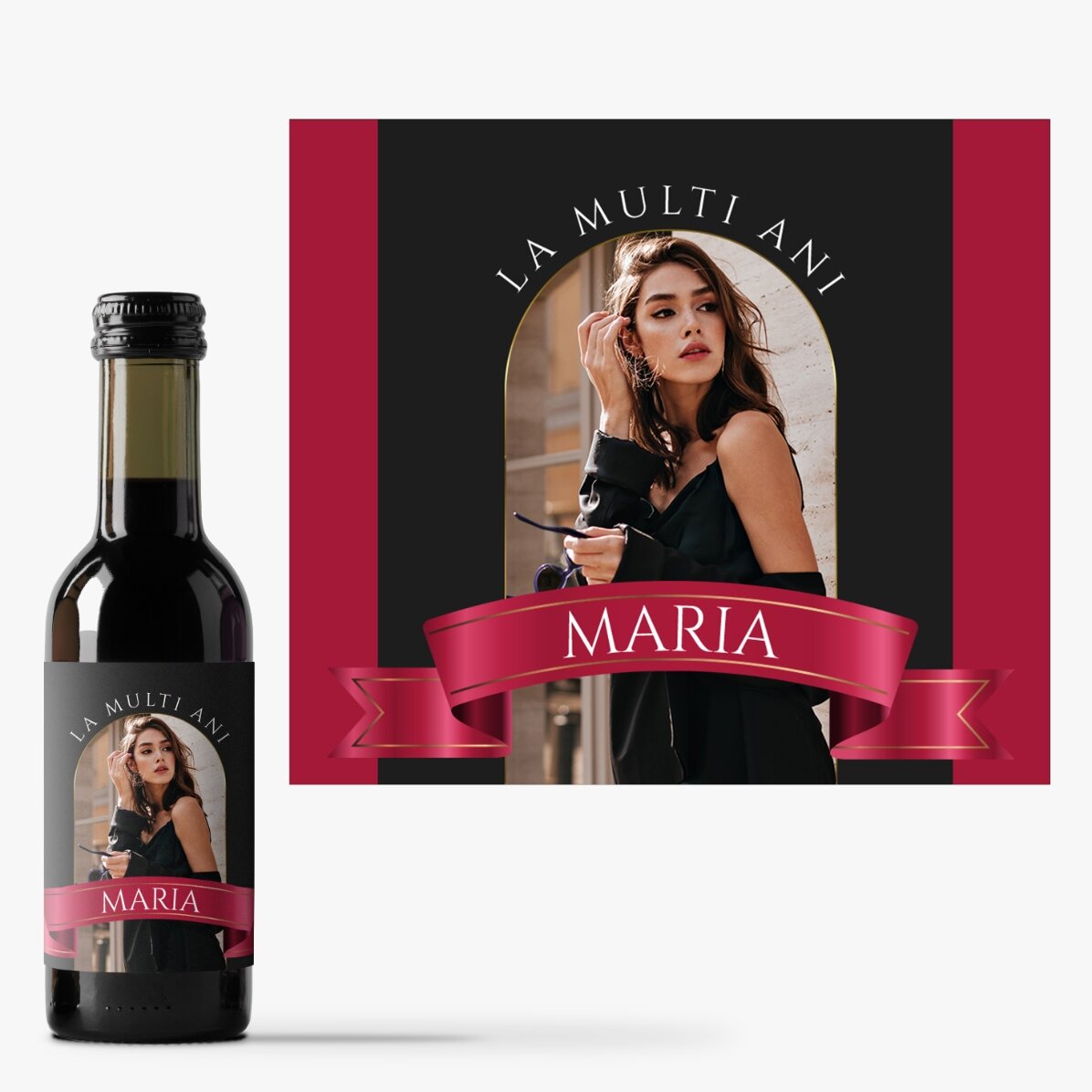 Mini bottiglia di vino personalizzata con una foto e una scritta - Panglica