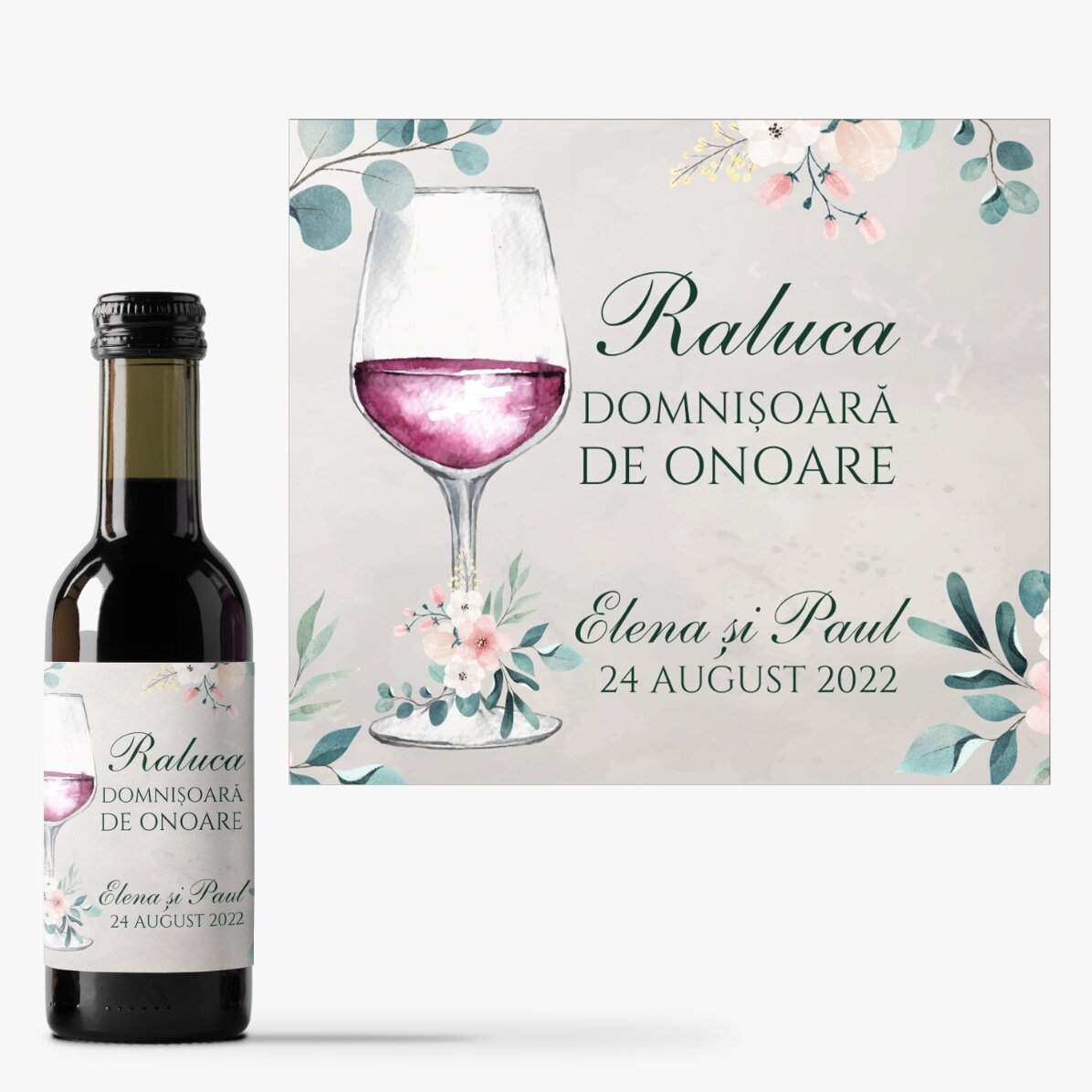 Mini bottiglia di vino personalizzata con una scritta per l