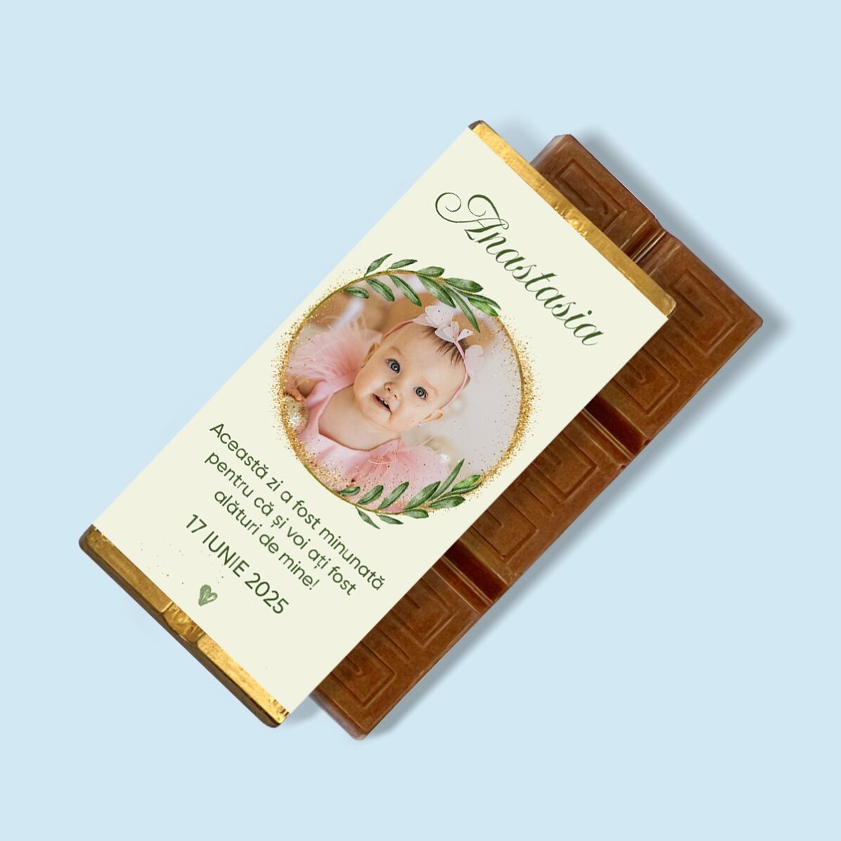 Mini tavoletta di cioccolato personalizzata con foto e messaggio per il battesimo