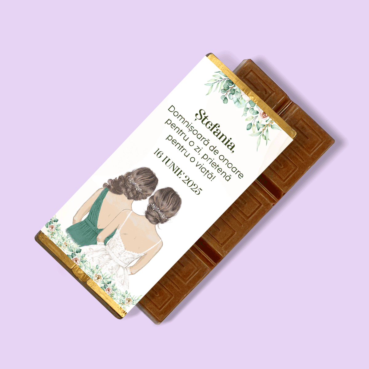 Mini tavoletta di cioccolato personalizzata con messaggio - Damigella d