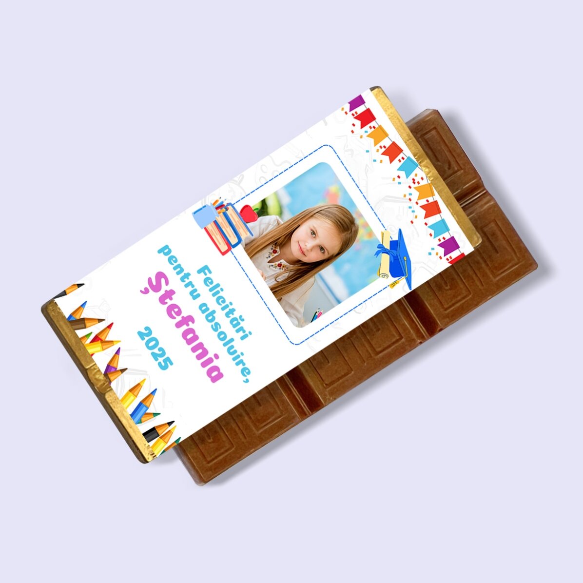 Mini tavoletta di cioccolato personalizzata per bambini con foto e messaggio - Diploma