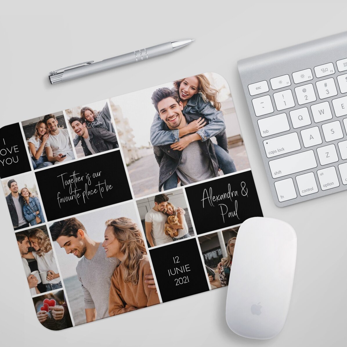 Tappetino per mouse personalizzato con 9 foto e testo - Memories