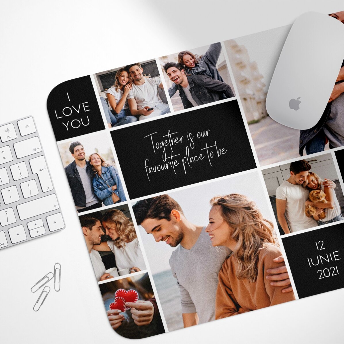 Tappetino per mouse XL personalizzato con 9 foto e testo - Memories