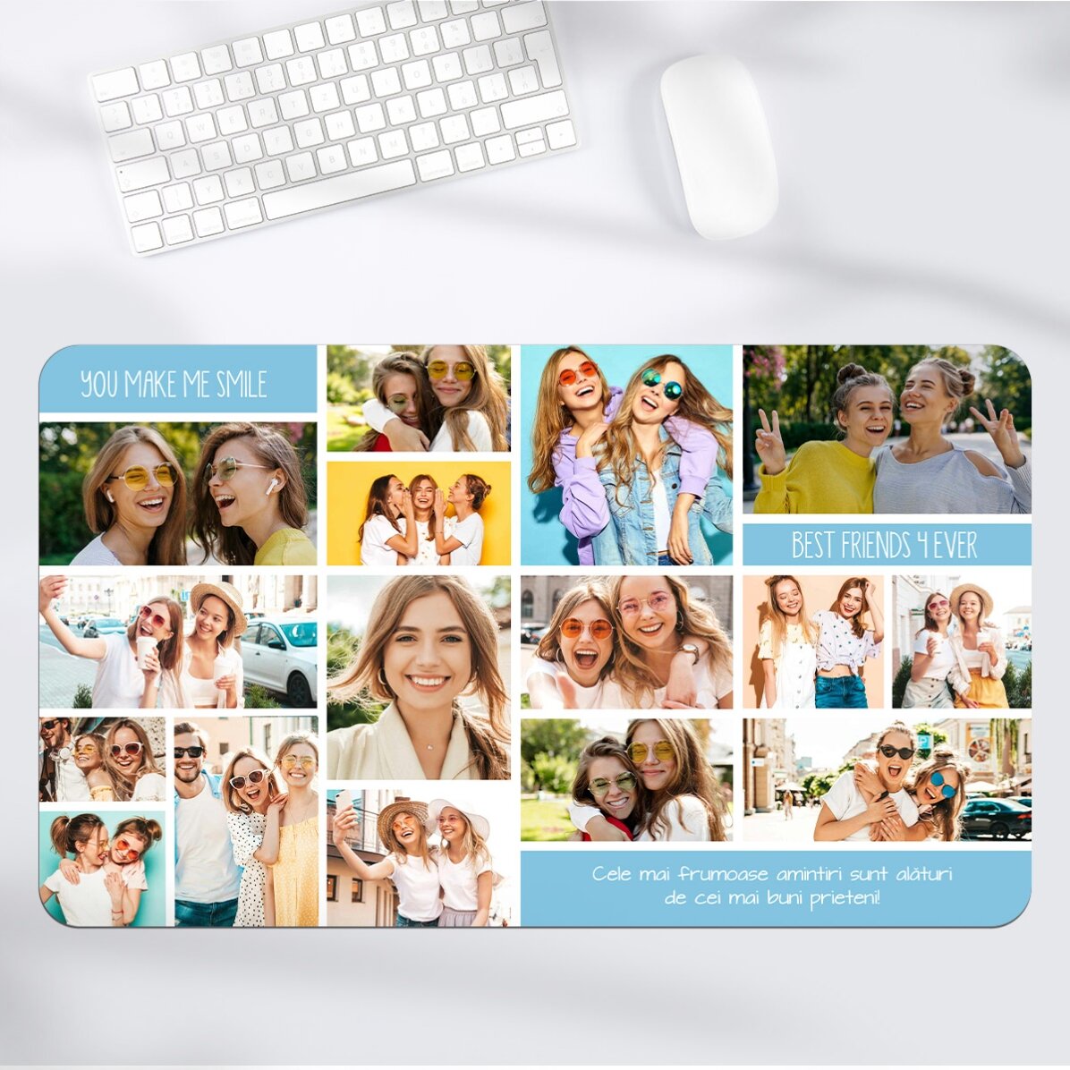 Tappetino per mouse XXL personalizzato con collage di foto e testo