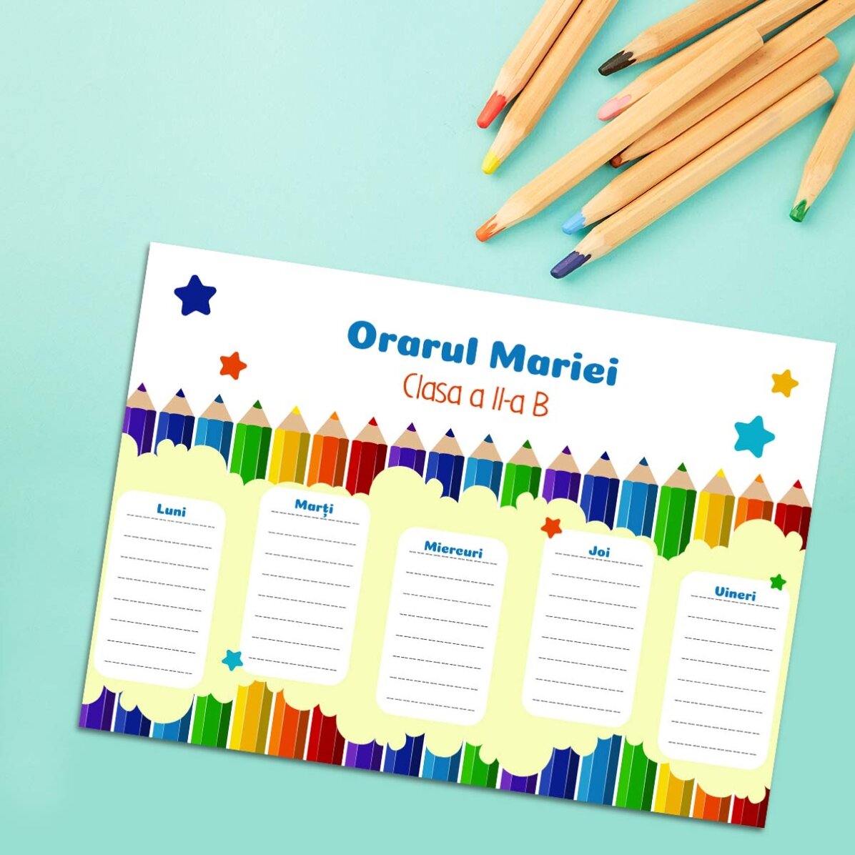 Orario personalizzato con testo - Matite colorate