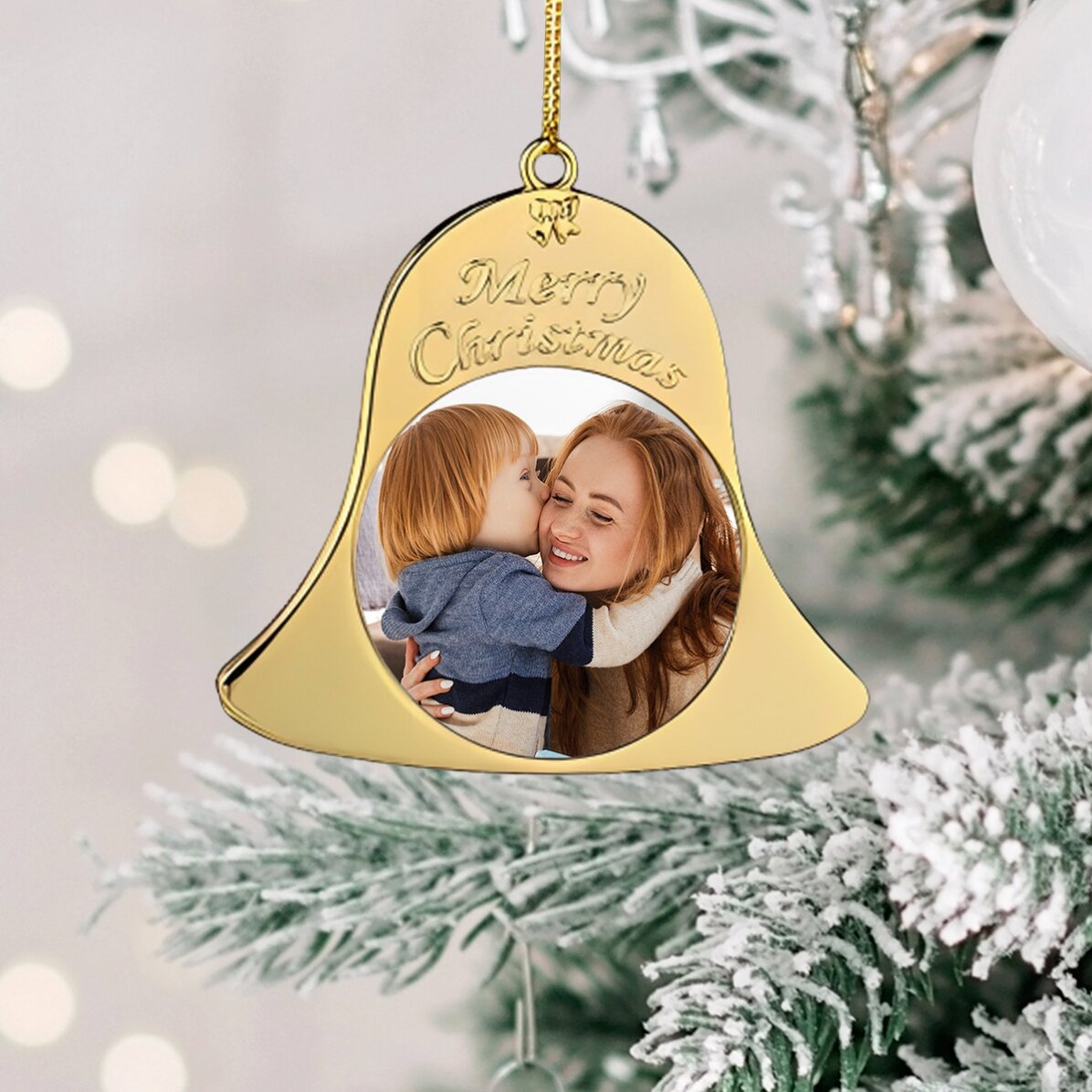 Decorazione natalizia personalizzata con due foto - modello Campanellino