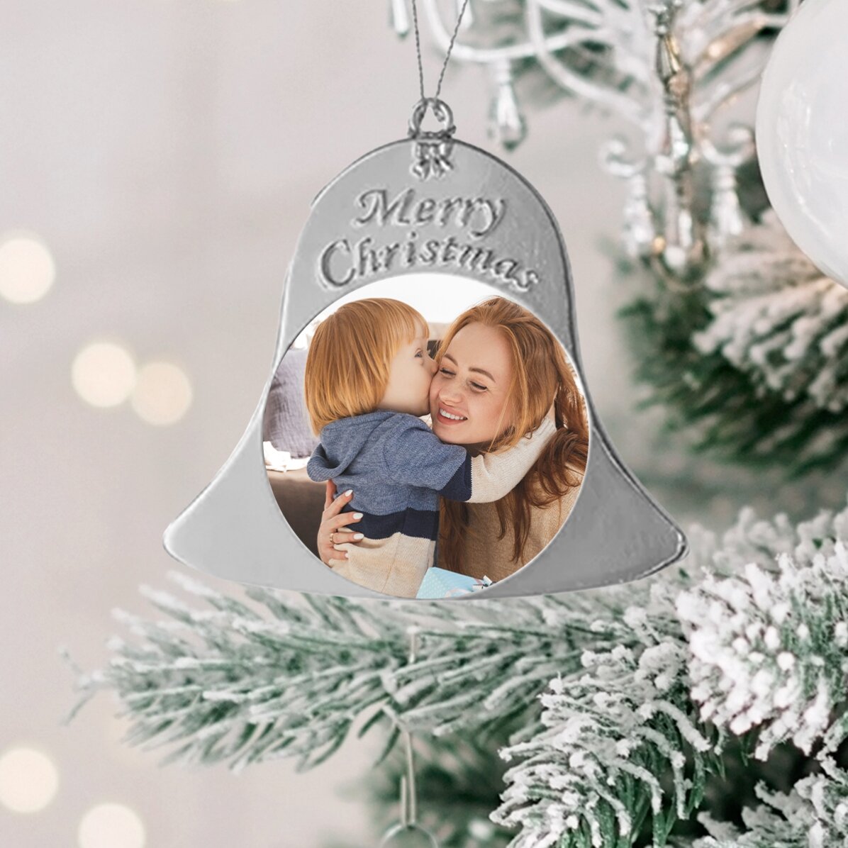 Decorazione natalizia personalizzata con due foto - modello Campanellino