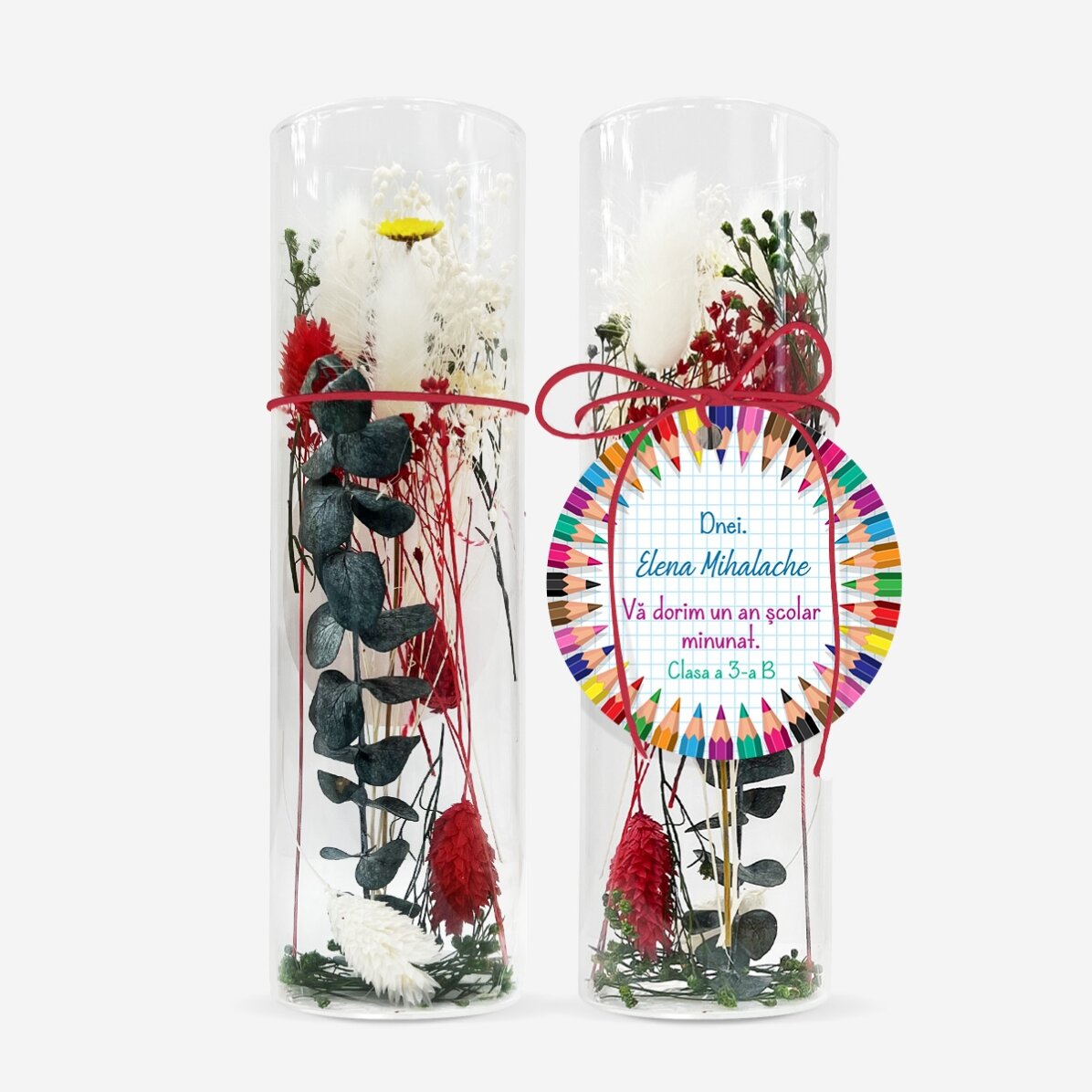 Decorazione in vetro con fiori stabilizzati, personalizzata con un messaggio per le insegnanti - Rit
