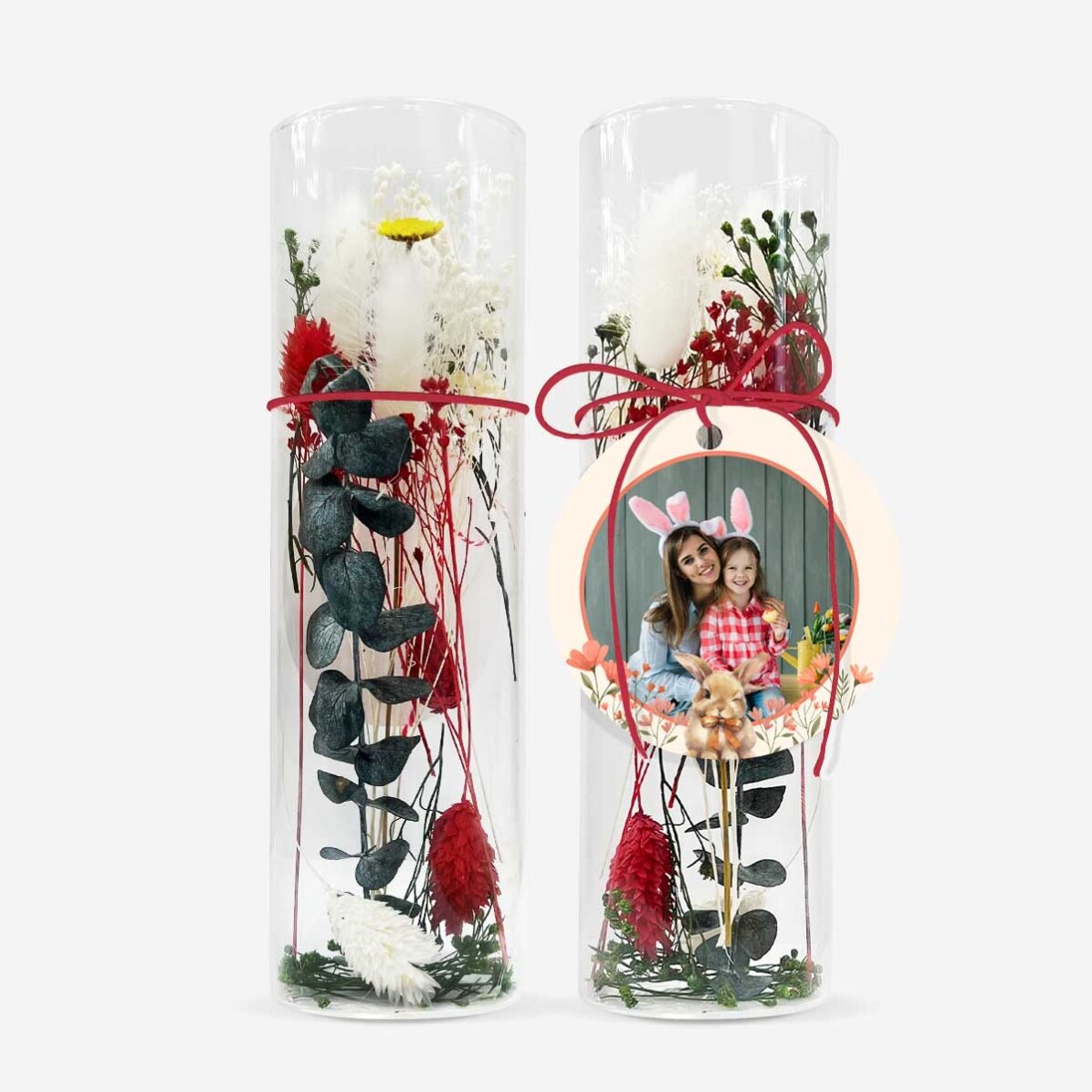 Decorazione in vetro con fiori stabilizzati personalizzata con foto - Bunny
