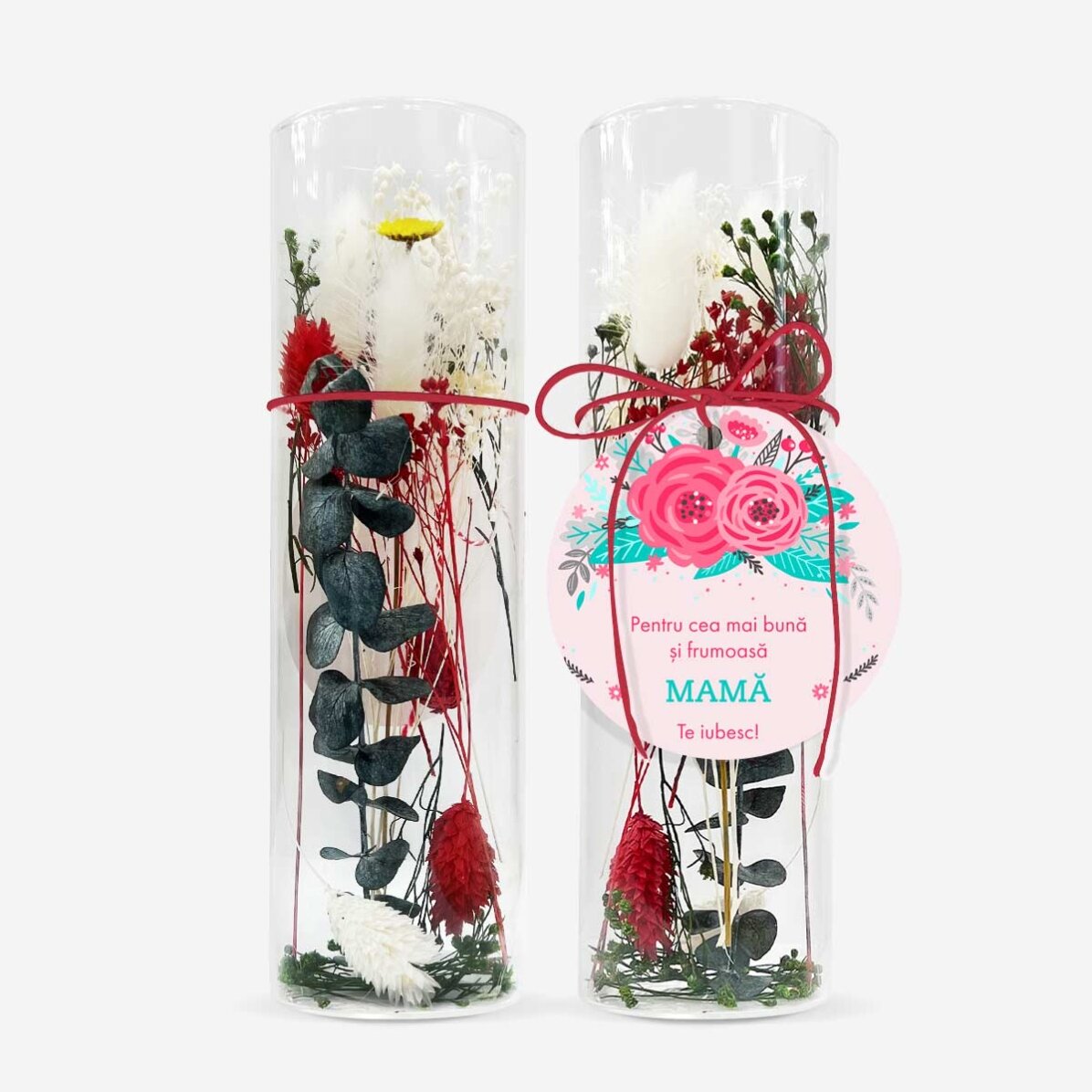 Decorazione in vetro con fiori stabilizzati personalizzata con una scritta - Flowers