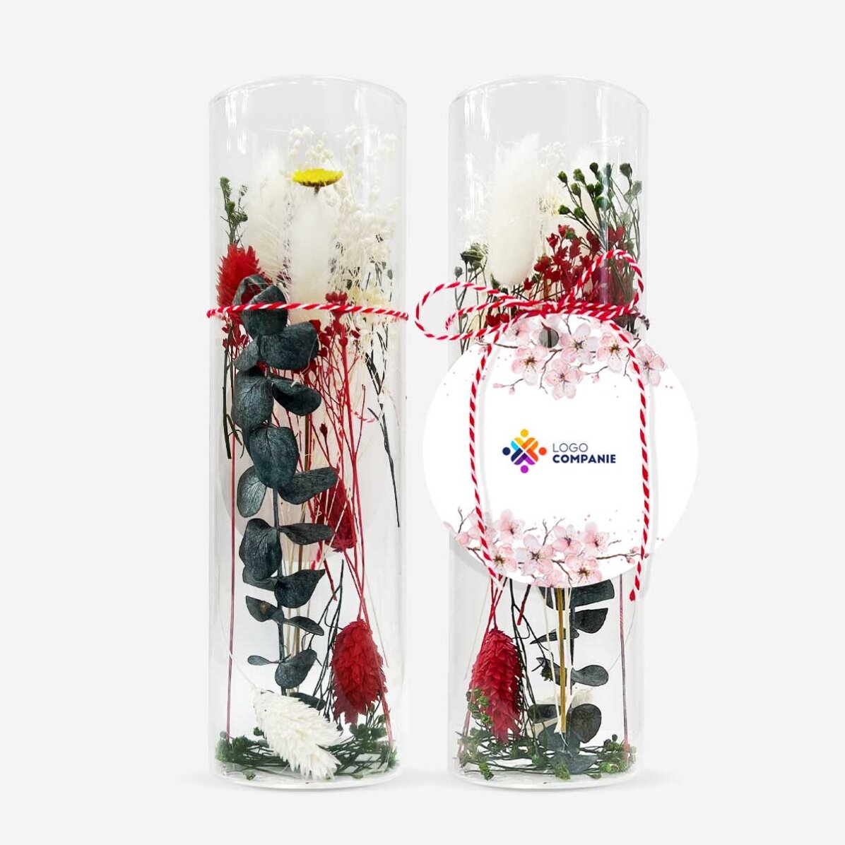 Ciondolo Martisor in vetro con fiori stabilizzati, personalizzato con logo - Fiori