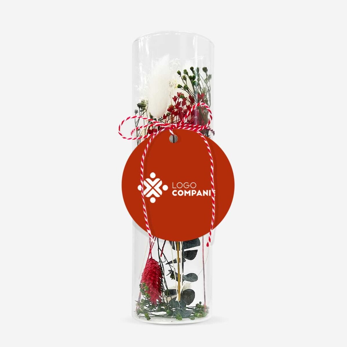 Ciondolo Martisor in vetro con fiori stabilizzati, personalizzato con logo