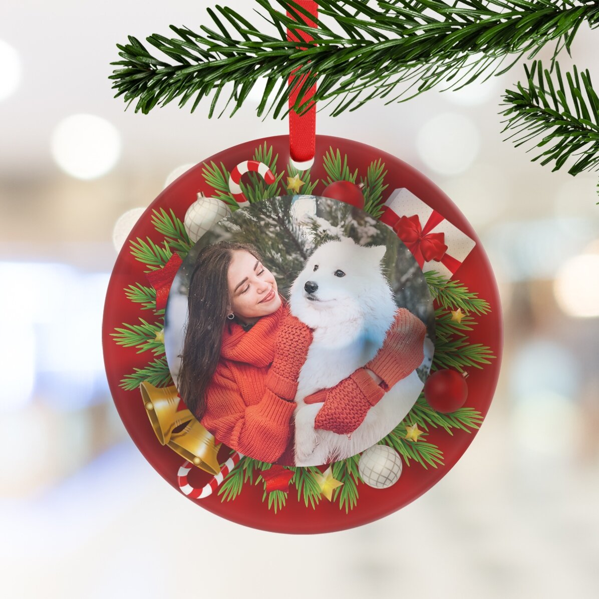 Decorazione rotonda personalizzata con una foto - Natale