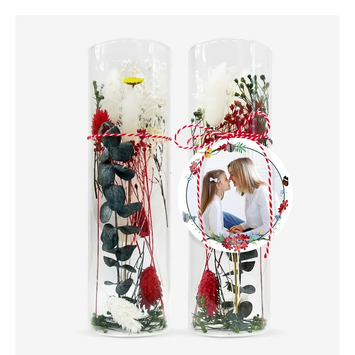 Decorazioni in vetro con fiori stabilizzati personalizzate