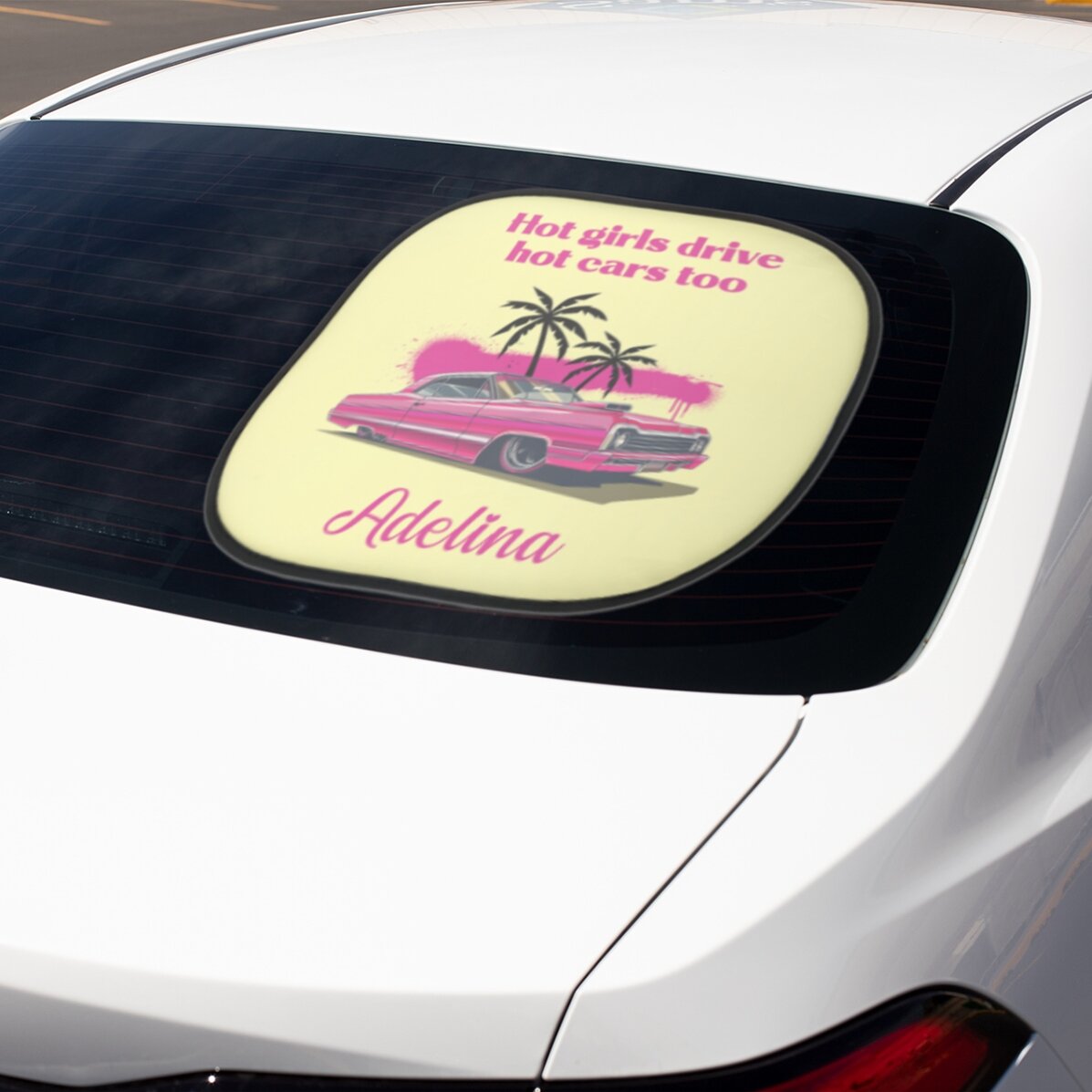Personalised car sunshade with text - Pink