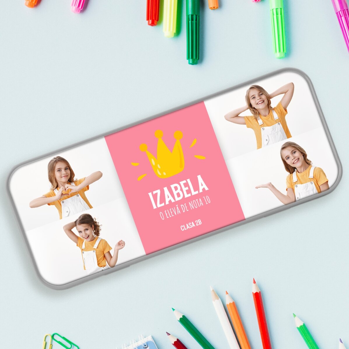 Astuccio personalizzato con 4 foto e testo - Il miglior studente