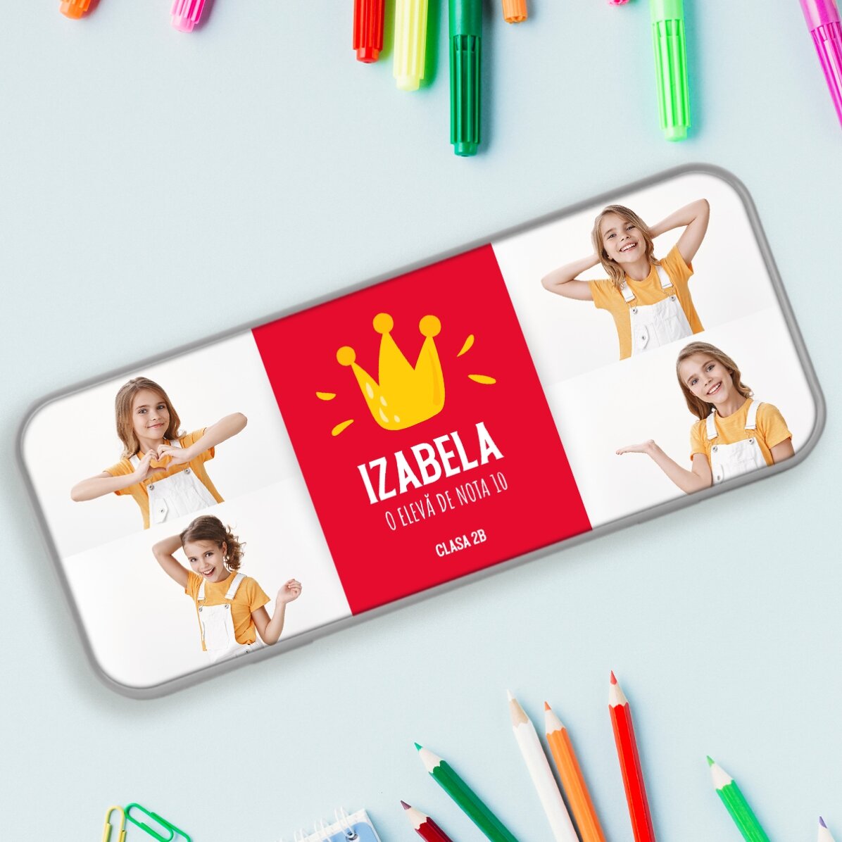 Astuccio personalizzato con 4 foto e testo - Il miglior studente