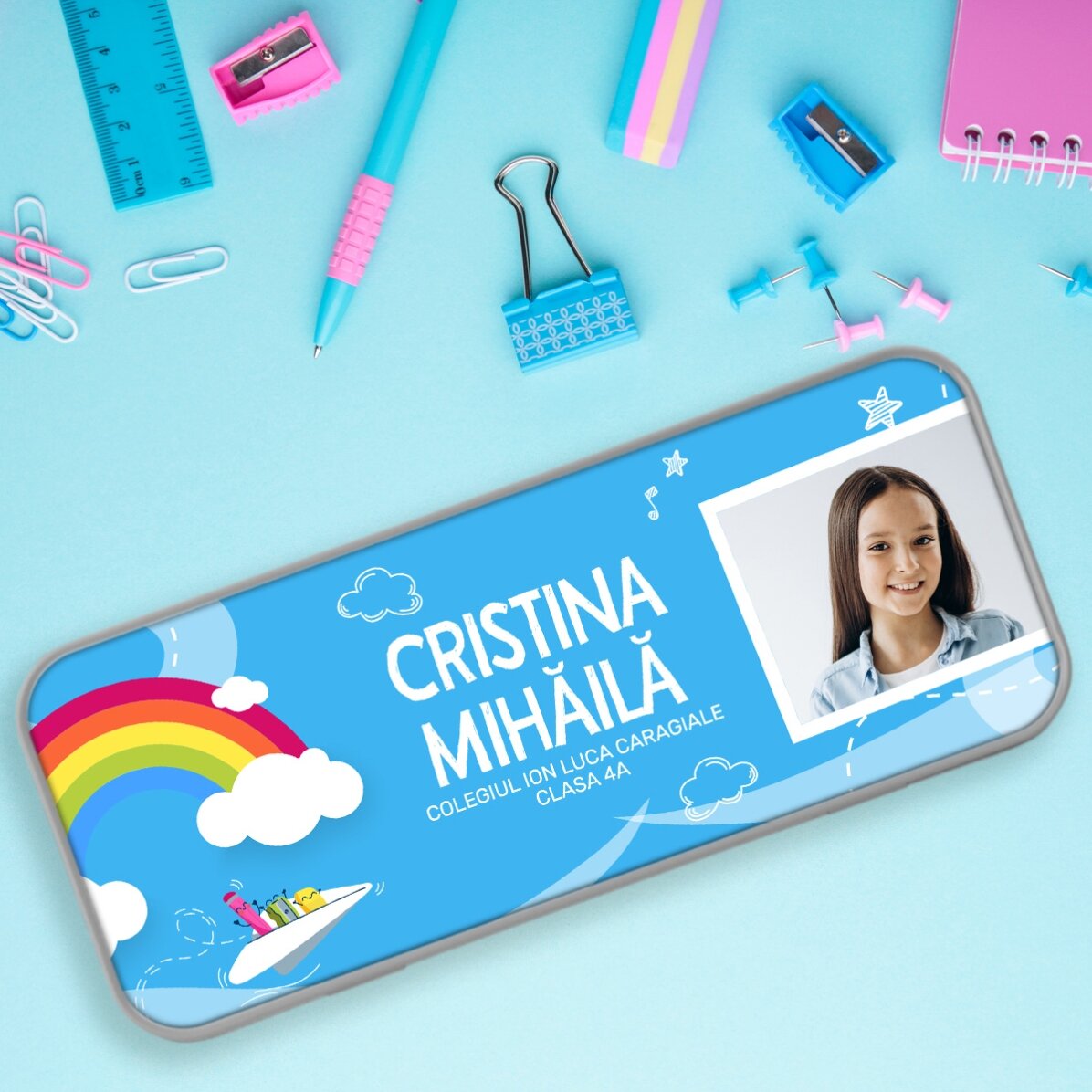 Astuccio personalizzato con foto e testo - Modello arcobaleno