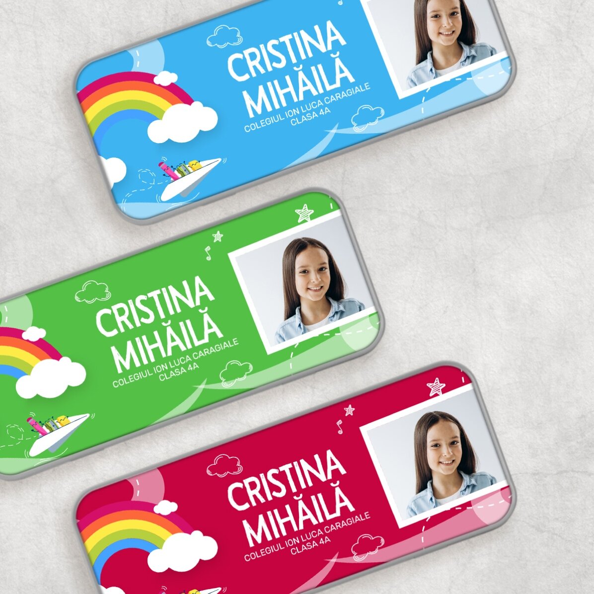 Astuccio personalizzato con foto e testo - Modello arcobaleno