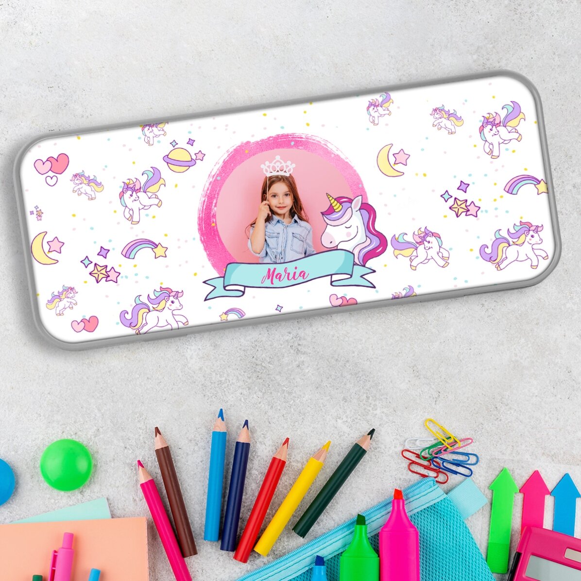 Astuccio personalizzato con foto e testo - Unicorno