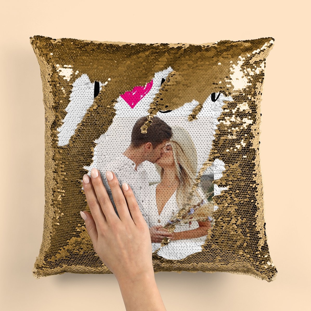 Cuscino con paillettes personalizzato con foto - I love you