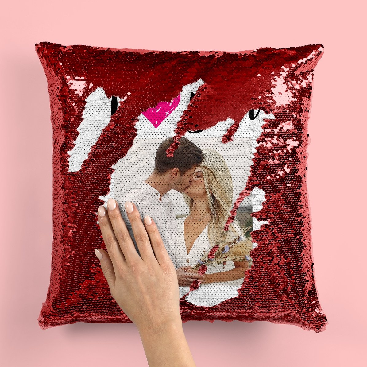 Cuscino con paillettes personalizzato con foto - I love you