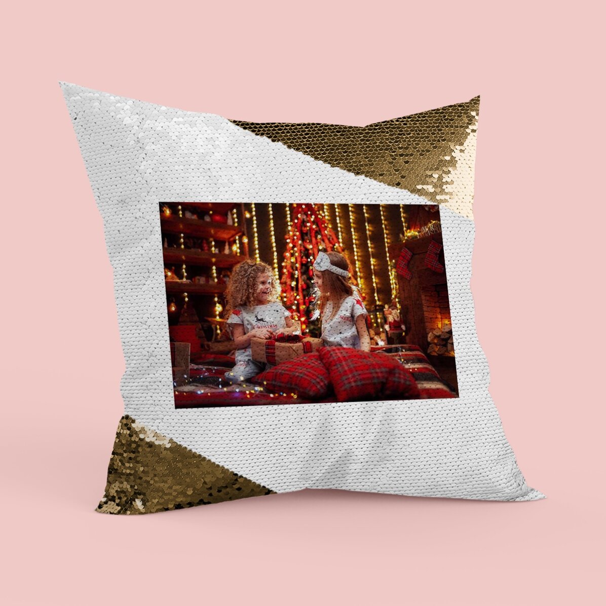 Cuscino personalizzato con foto e paillettes - Paillettes dorate