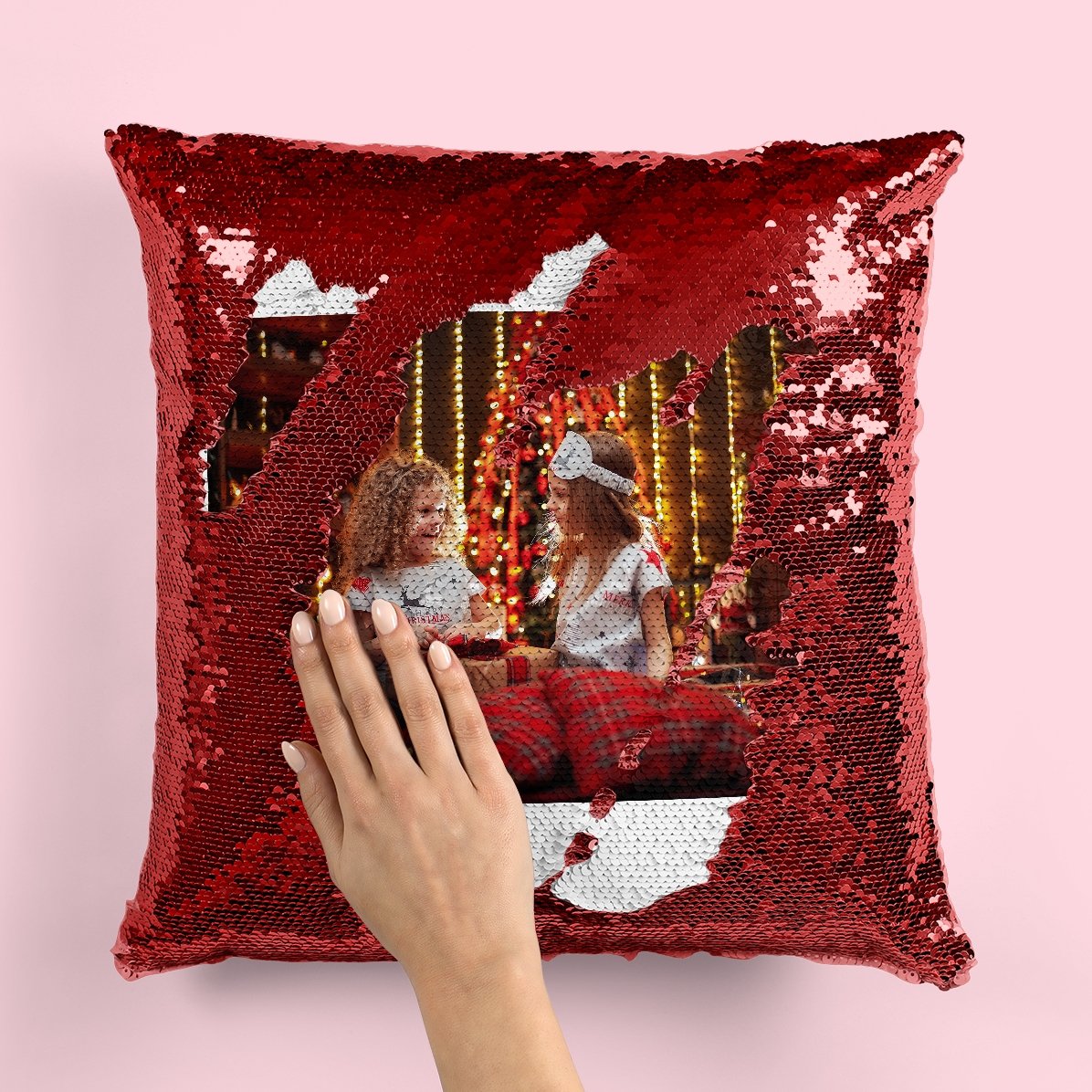 Cuscino con paillettes personalizzato con foto