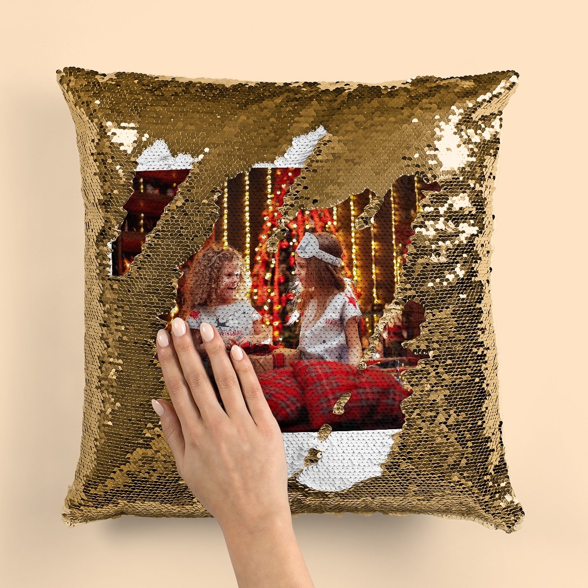 Cuscino con paillettes personalizzato con foto