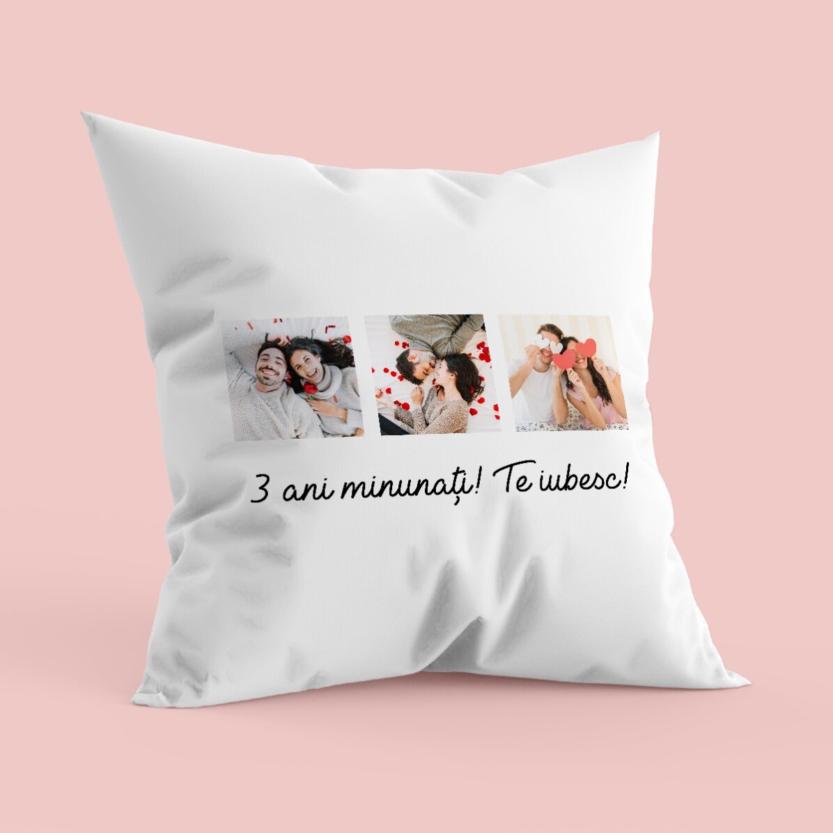 Cuscino personalizzato con 3 foto e testo