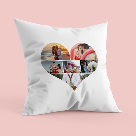Cuscino personalizzato con 6 foto a forma di cuore