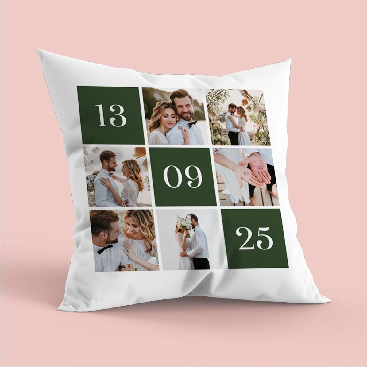 Cuscino personalizzato con 6 foto e la data