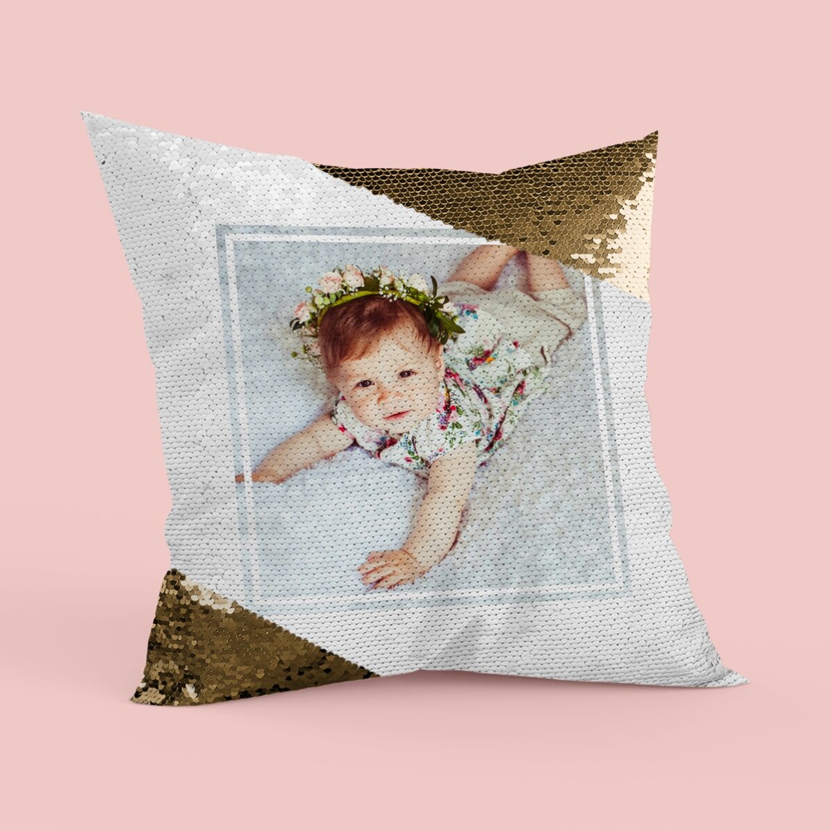 Cuscino personalizzato con una foto - Paillettes dorate