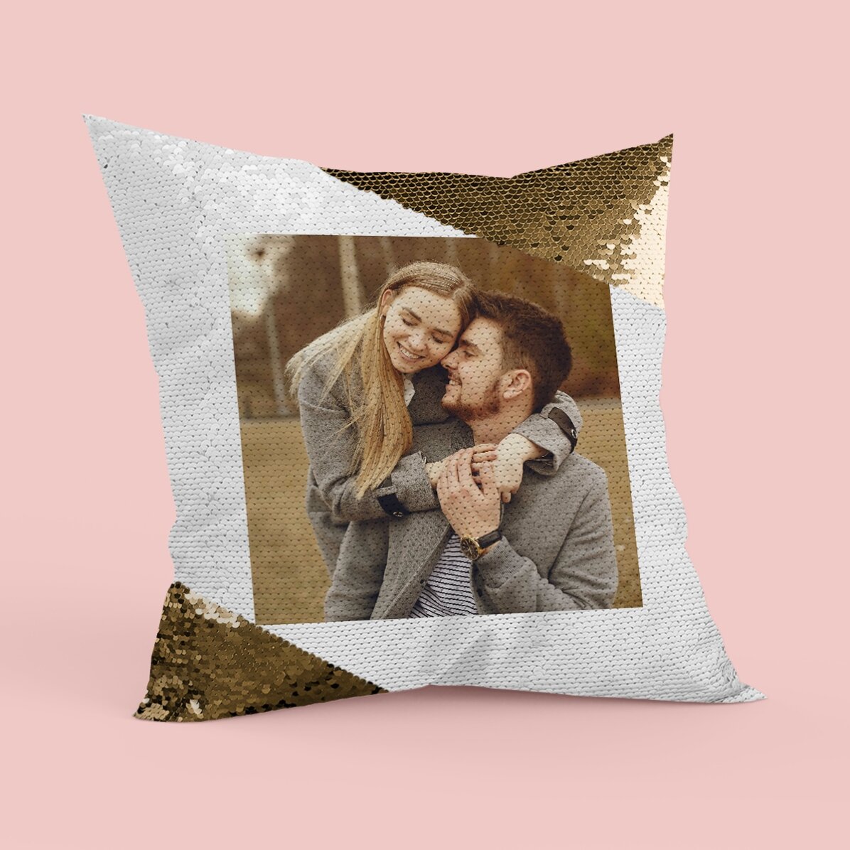 Cuscino personalizzato con una foto quadrata - Paillettes dorate