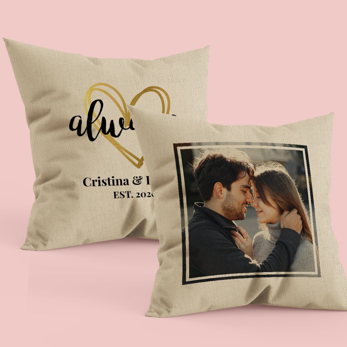 Personalised cushion with a photo and message on both sides - Always