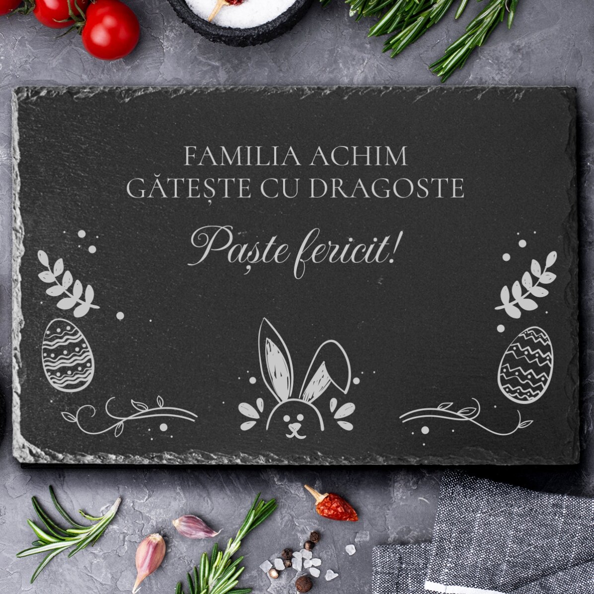 Tavola di ardesia incisa con testo personalizzato - Pasqua