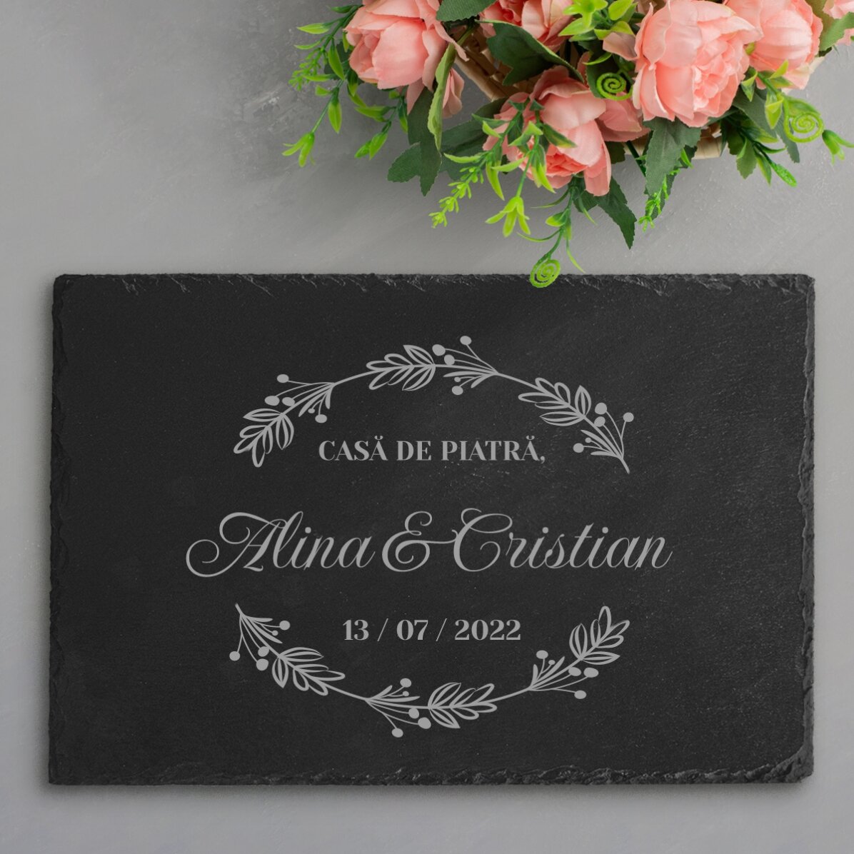 Tavola di ardesia incisa con testo personalizzato - Matrimonio