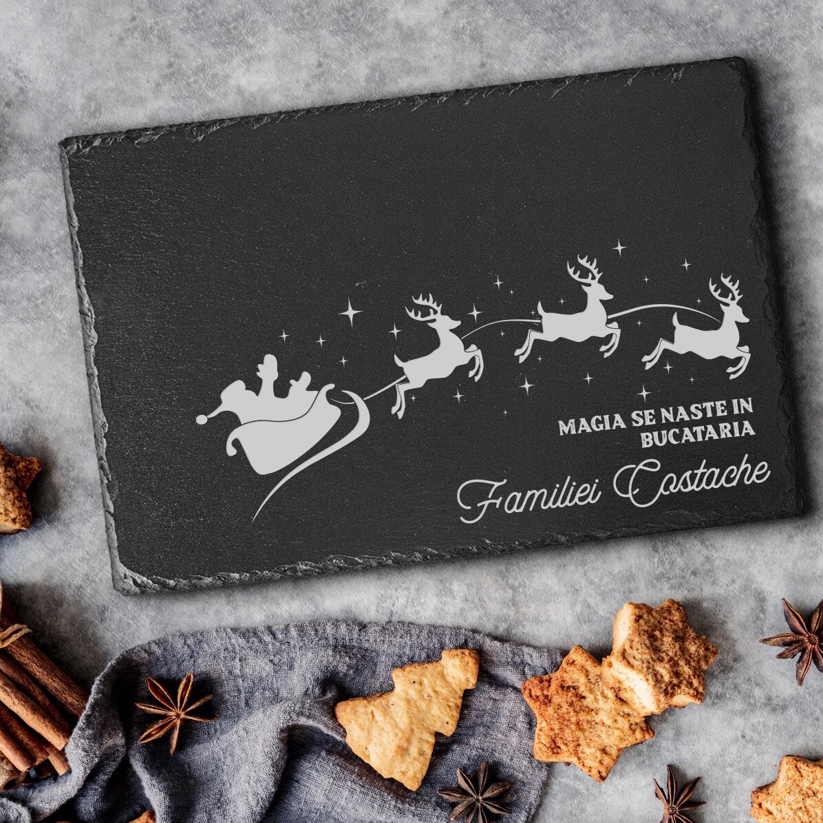 Tavola di ardesia incisa e personalizzata con una scritta - La magia del Natale