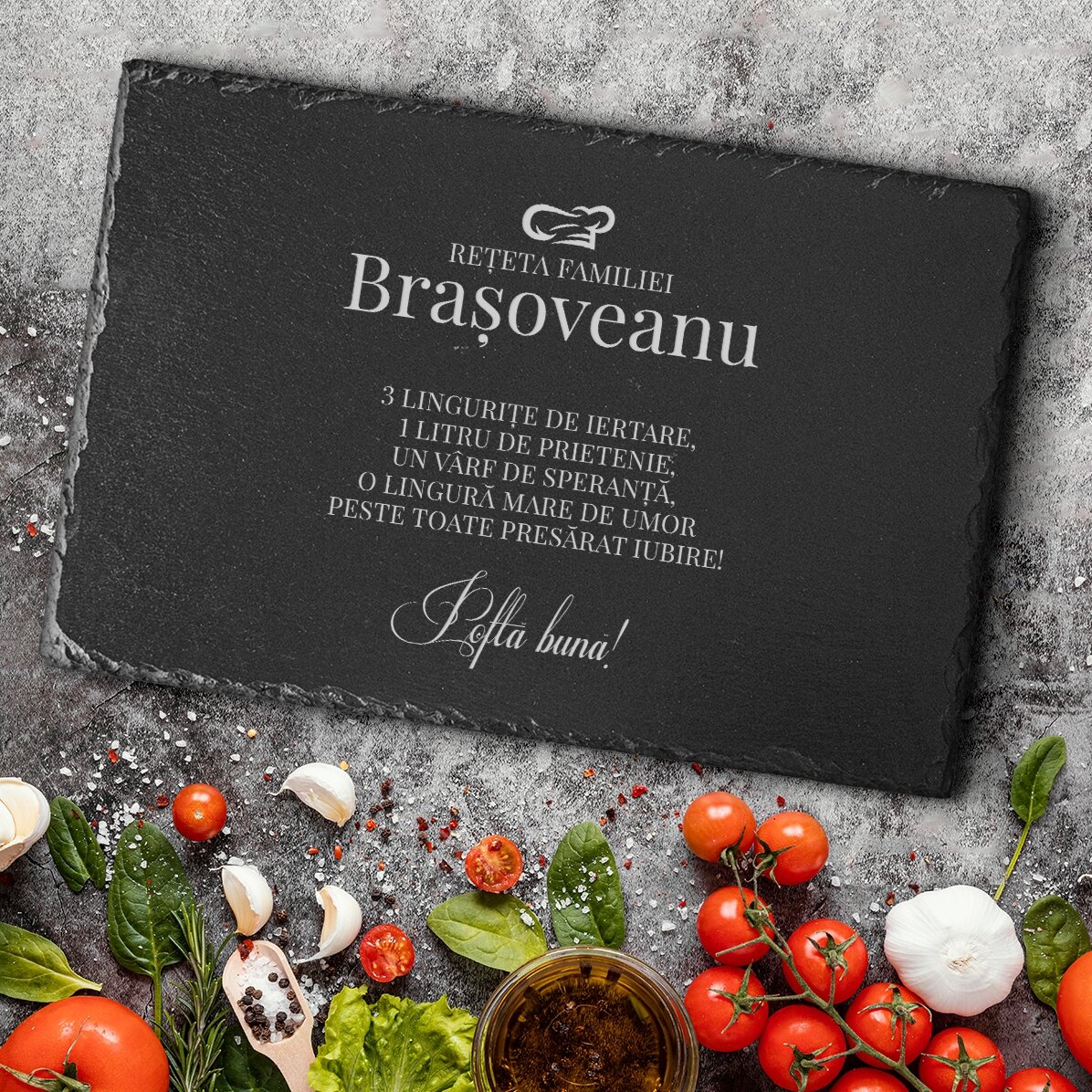 Tavola di ardesia incisa con testo personalizzato - Ricetta di famiglia