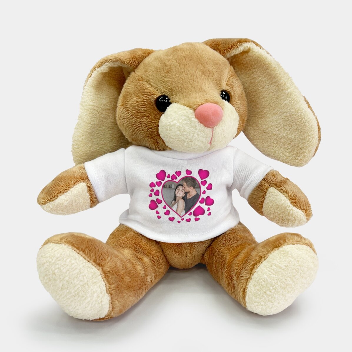 Coniglietto personalizzato con cuoricini rosa e una foto