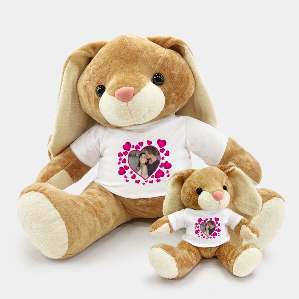 Coniglietto personalizzato con cuoricini rosa e una foto