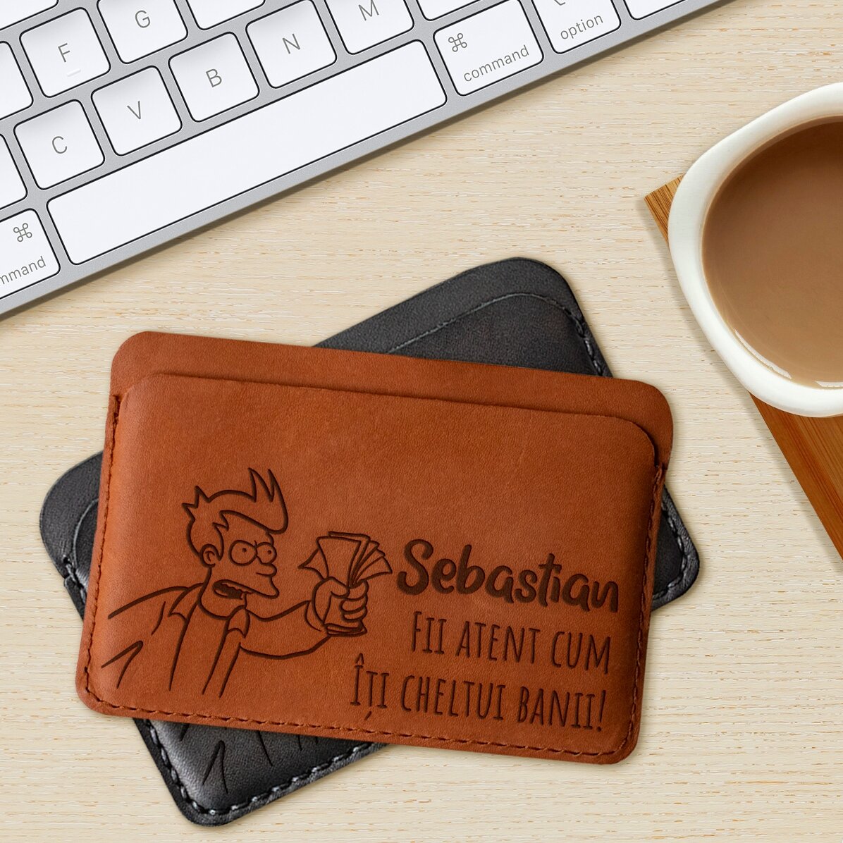 Portafoglio in pelle personalizzato con messaggio e nome - Banii
