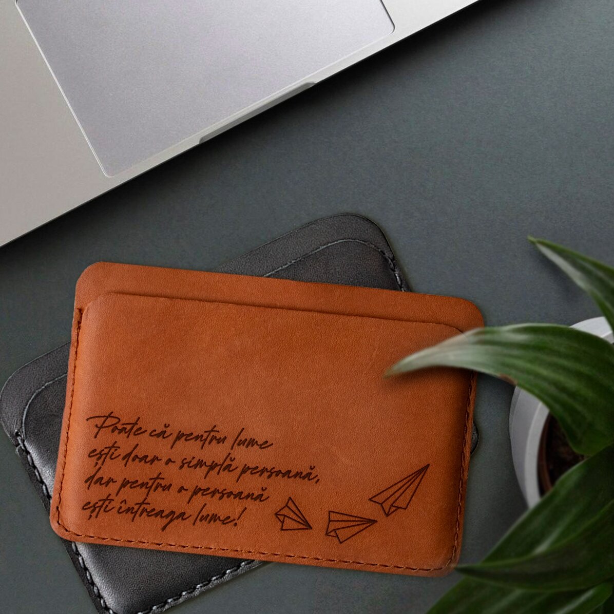 Portafoglio in pelle personalizzato con messaggio - Sei il mondo intero!