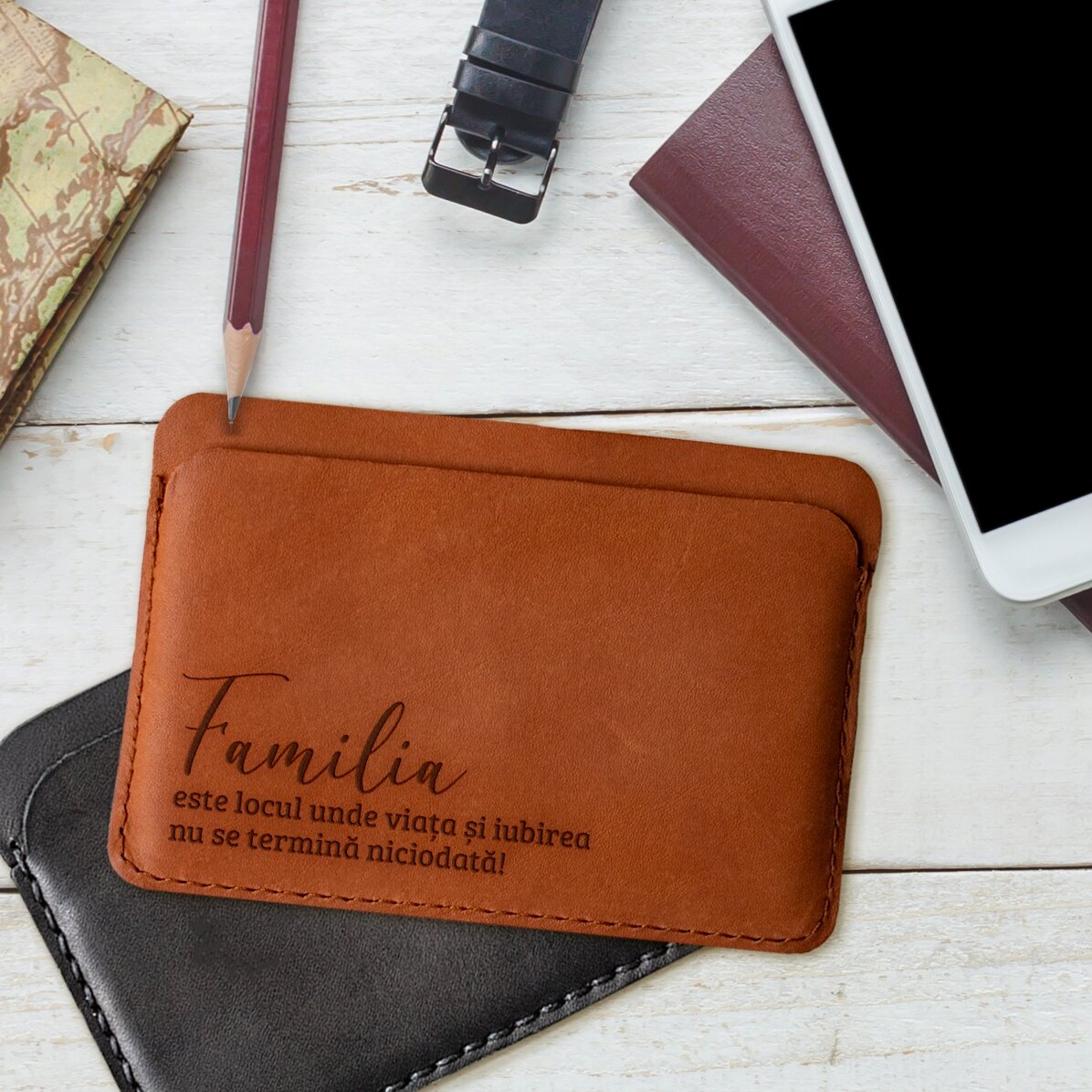 Portafoglio in pelle personalizzato con dedica - Famiglia