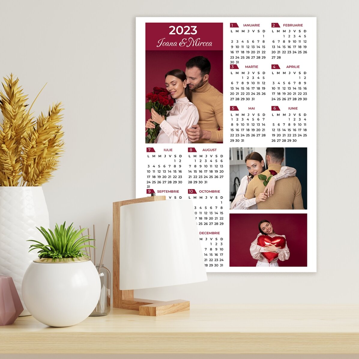 Calendario personalizzato con 3 foto e testo - formato verticale