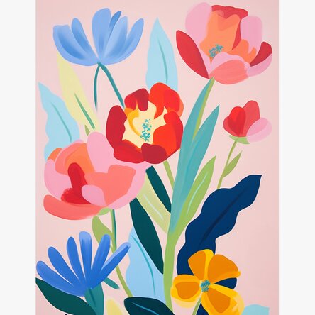 Poster Illustration of colourful flowers, drawn 2