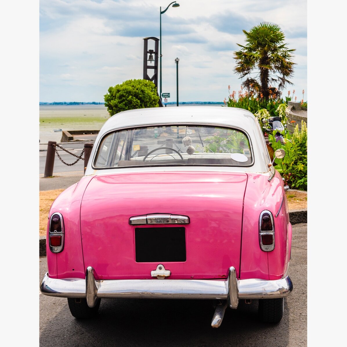 Poster: Auto rosa vintage