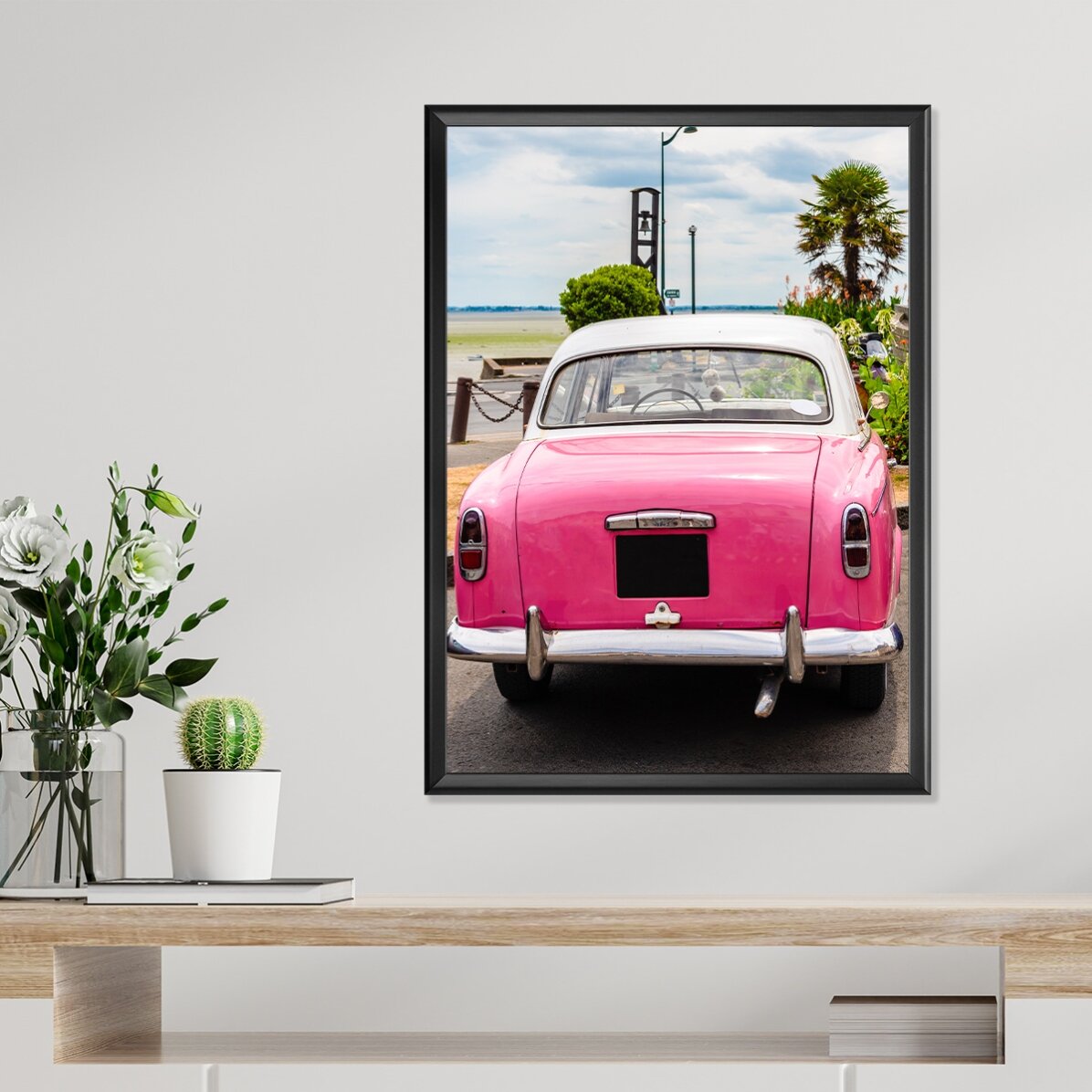 Poster: Auto rosa vintage
