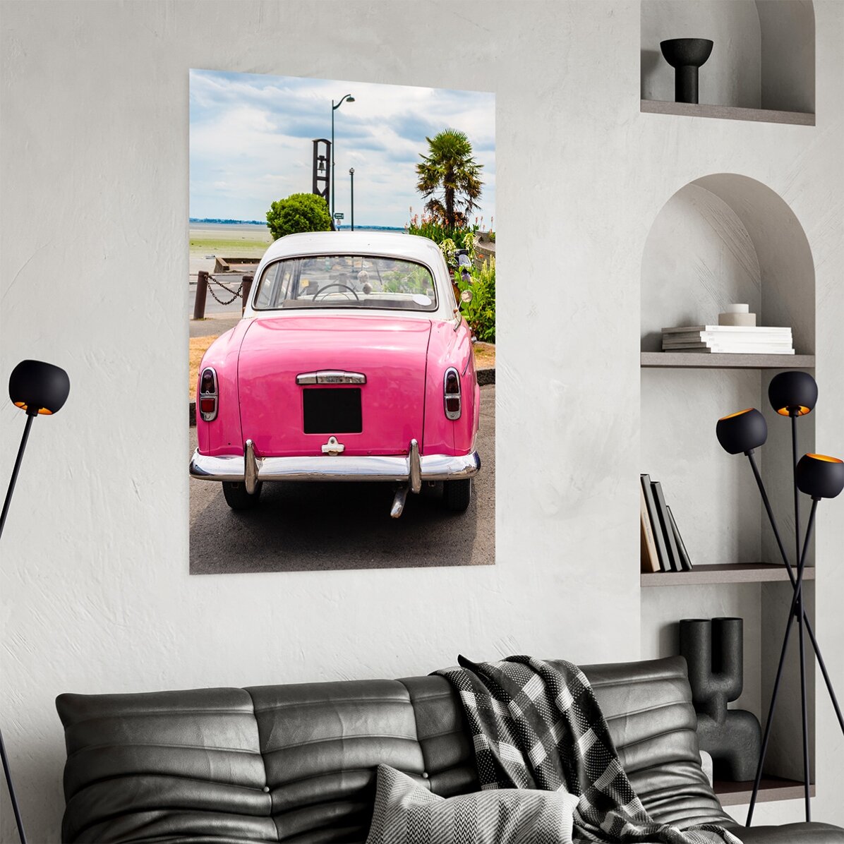 Poster: Auto rosa vintage